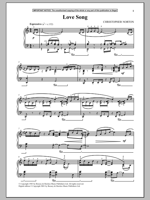 Learn to play Christopher Norton Love Song sheet music for Piano Solo in minutes. Price: 7.8900$ Christopher Norton Love Song sheet music notes and chords arranged for Piano Solo