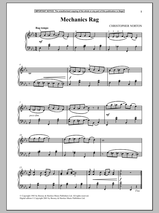 Learn to play Christopher Norton Mechanics Rag sheet music for Piano Solo in minutes. Price: 7.8900$ Christopher Norton Mechanics Rag sheet music notes and chords arranged for Piano Solo