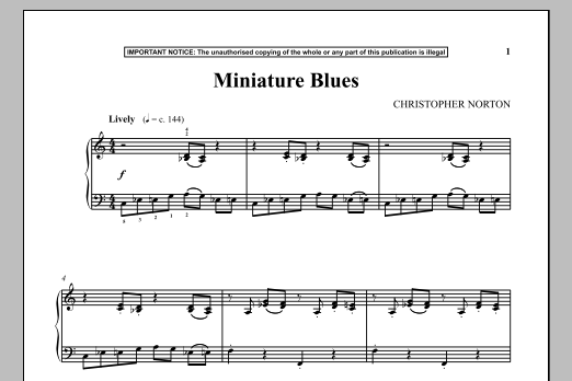 Learn to play Christopher Norton Miniature Blues sheet music for Piano Solo in minutes. Price: 7.8900$ Christopher Norton Miniature Blues sheet music notes and chords arranged for Piano Solo