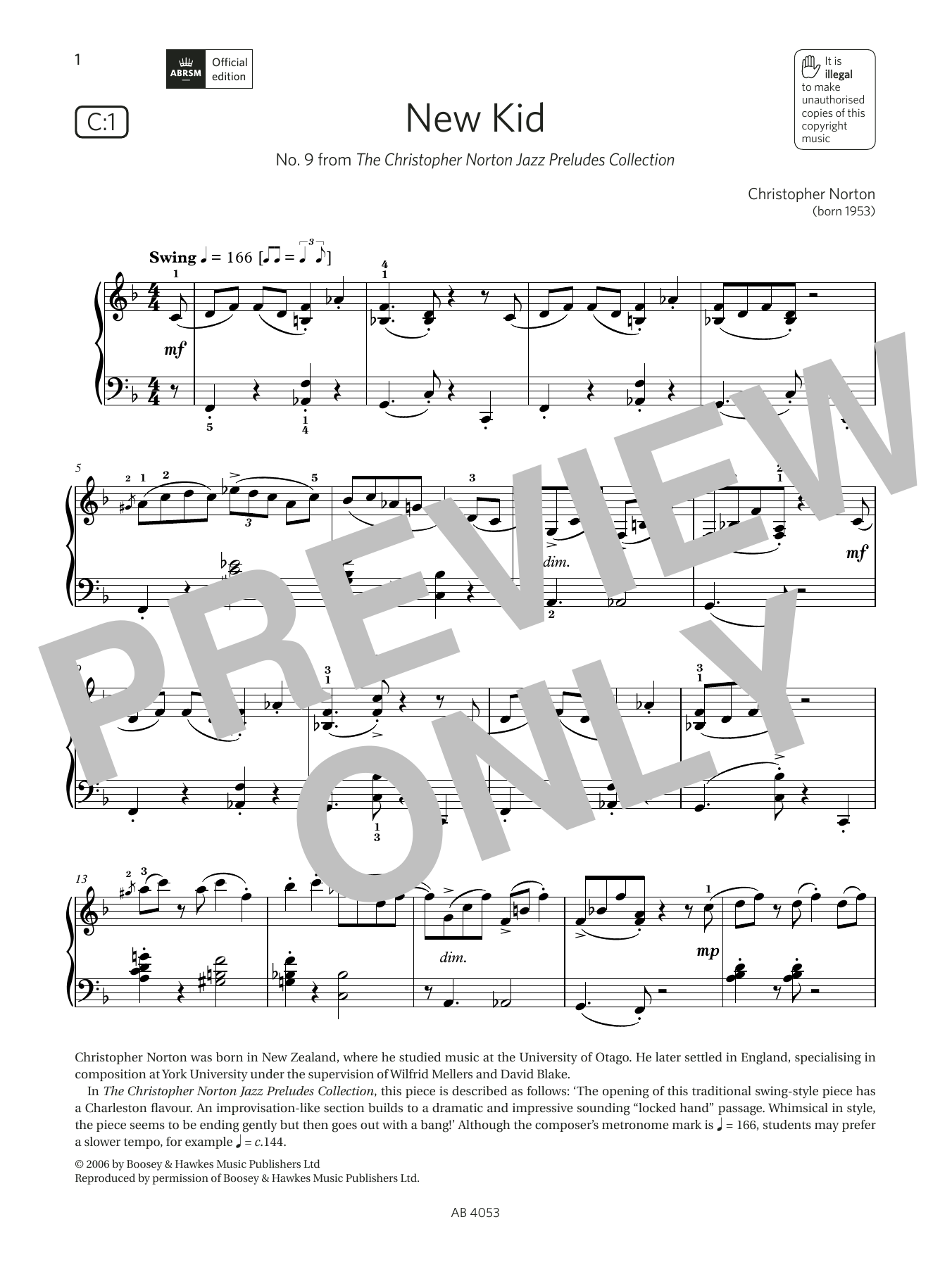 Christopher Norton New Kid (Grade 7, list C1, from the ABRSM Piano Syllabus 2023 & 2024) sheet music notes and chords. Download Printable PDF.