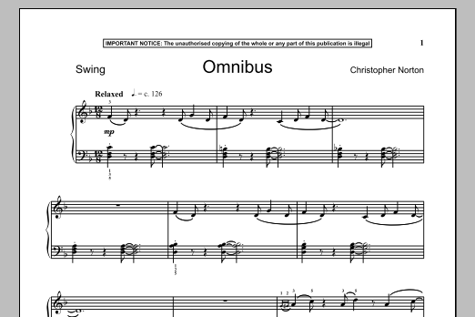 Learn to play Christopher Norton Omnibus sheet music for Piano Solo in minutes. Price: 7.8900$ Christopher Norton Omnibus sheet music notes and chords arranged for Piano Solo