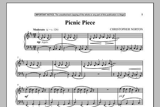 Learn to play Christopher Norton Picnic Piece sheet music for Piano Solo in minutes. Price: 7.8900$ Christopher Norton Picnic Piece sheet music notes and chords arranged for Piano Solo