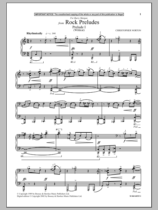 Christopher Norton Prelude I (Wildcat) (from Rock Preludes) sheet music notes and chords arranged for Piano Solo