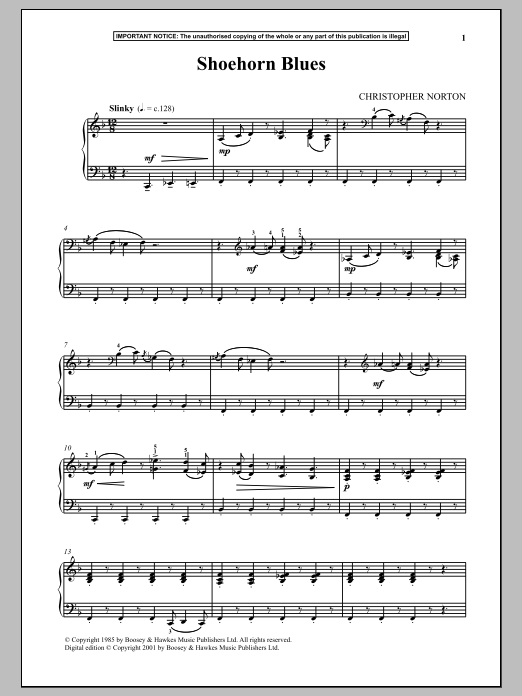 Learn to play Christopher Norton Shoehorn Blues sheet music for Piano Solo in minutes. Price: 7.8900$ Christopher Norton Shoehorn Blues sheet music notes and chords arranged for Piano Solo