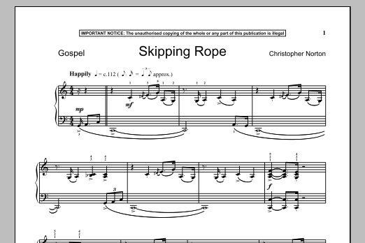 Learn to play Christopher Norton Skipping Rope sheet music for Piano Solo in minutes. Price: 7.8900$ Christopher Norton Skipping Rope sheet music notes and chords arranged for Piano Solo
