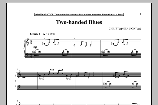 Learn to play Christopher Norton Two-Handed Blues sheet music for Piano Solo in minutes. Price: 7.8900$ Christopher Norton Two-Handed Blues sheet music notes and chords arranged for Piano Solo