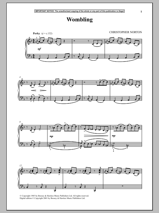 Learn to play Christopher Norton Wombling sheet music for Piano Solo in minutes. Price: 7.8900$ Christopher Norton Wombling sheet music notes and chords arranged for Piano Solo