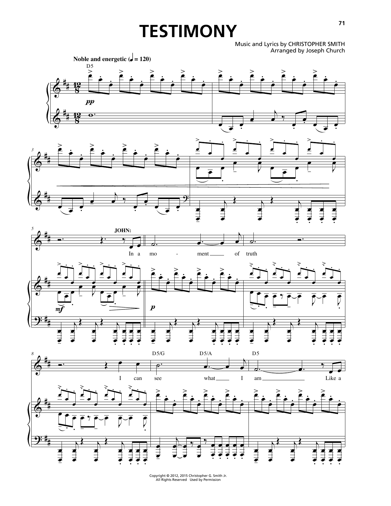 Learn to play Christopher Smith Testimony sheet music for Piano & Vocal in minutes. Price: 7.8900$ Christopher Smith Testimony sheet music notes and chords arranged for Piano & Vocal