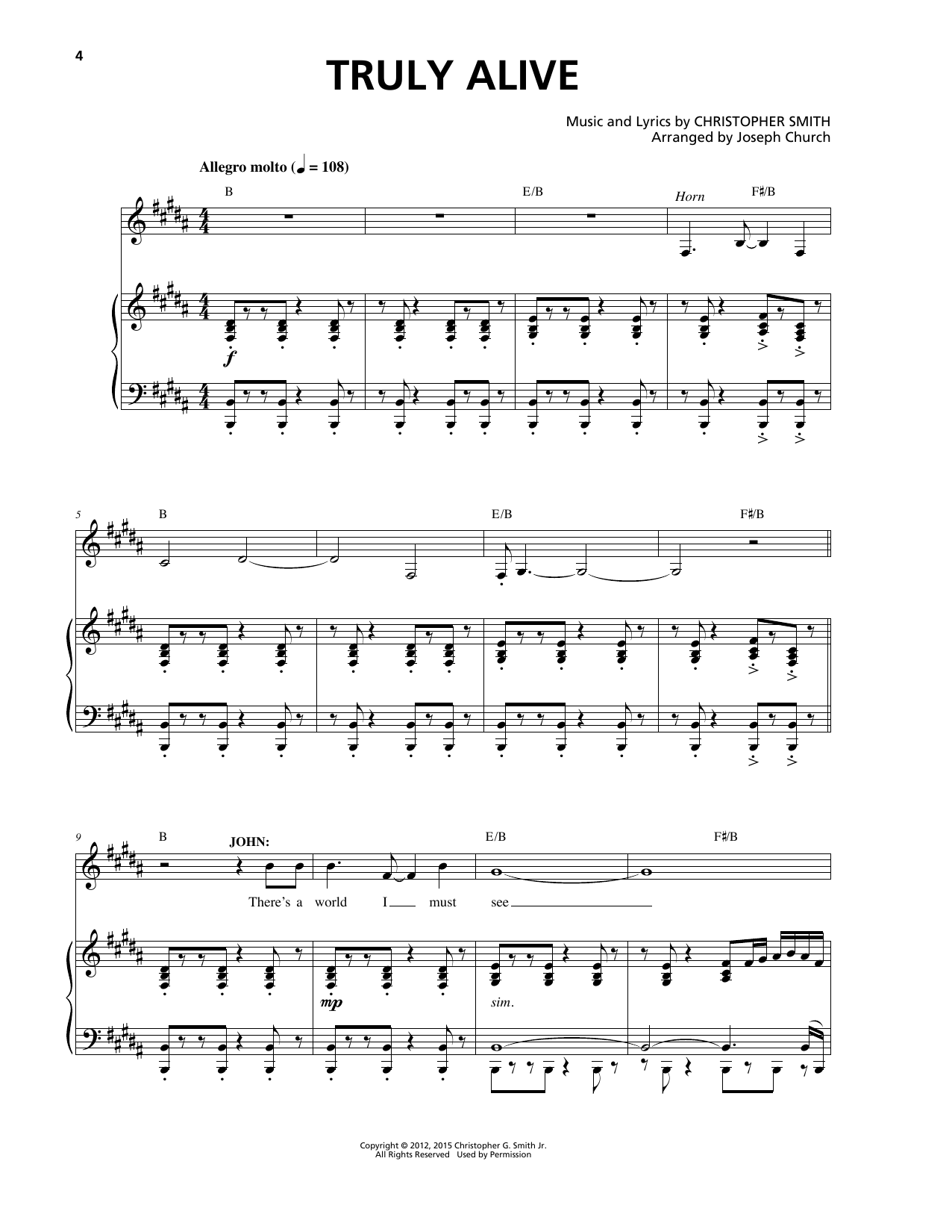 Learn to play Christopher Smith Truly Alive sheet music for Piano & Vocal in minutes. Price: 7.8900$ Christopher Smith Truly Alive sheet music notes and chords arranged for Piano & Vocal