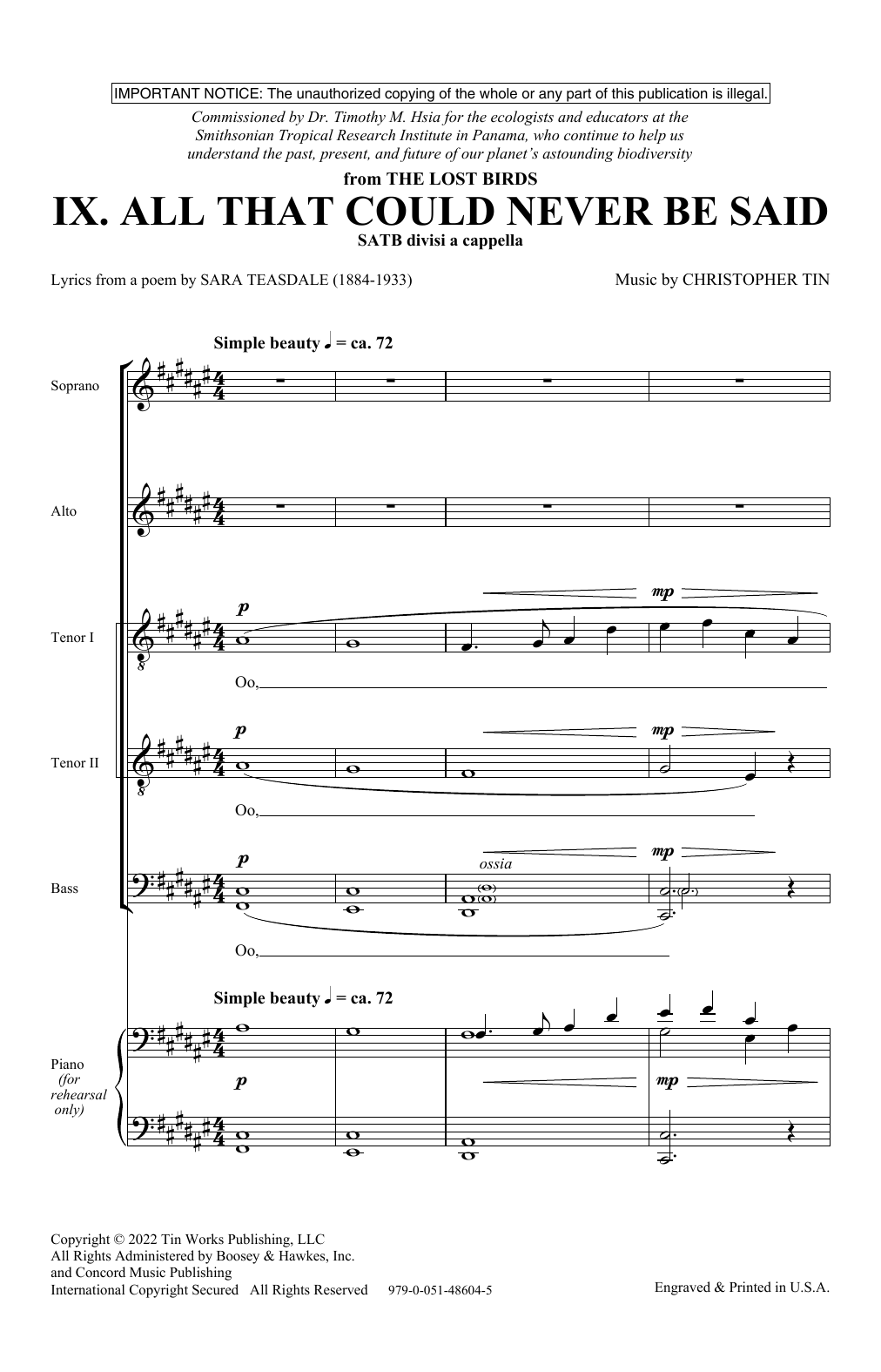 Christopher Tin All That Could Never Be Said (Movement IX from The Lost Birds) sheet music notes and chords. Download Printable PDF.