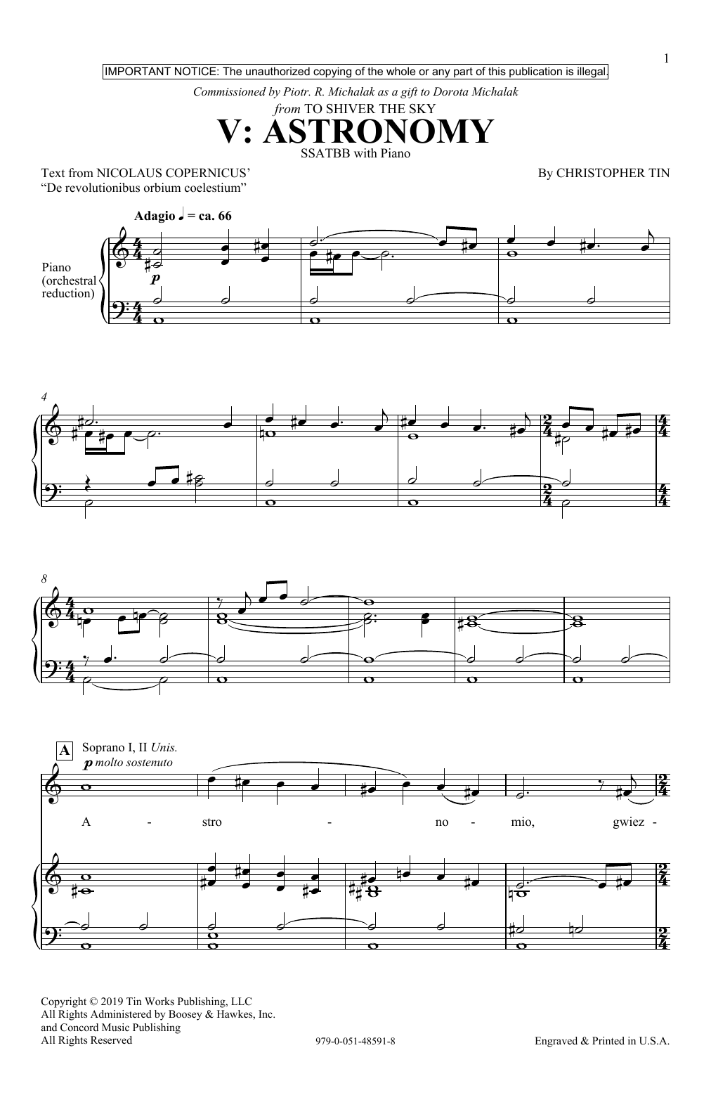 Learn to play Christopher Tin Astronomy (from To Shiver The Sky) sheet music for SSATBB Choir in minutes. Price: 3.9900$ Christopher Tin Astronomy (from To Shiver The Sky) sheet music notes and chords arranged for SSATBB Choir