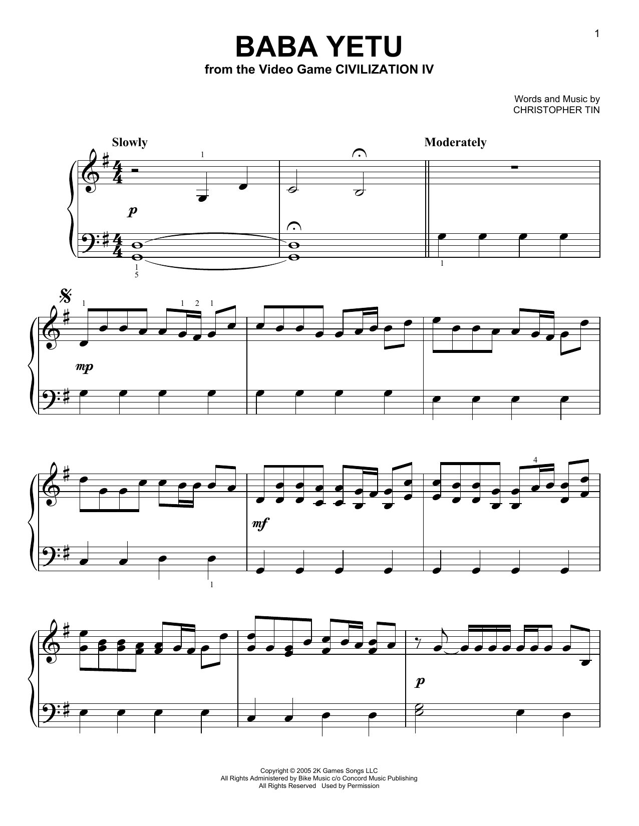 Christopher Tin Baba Yetu (from Civilization IV) sheet music notes and chords. Download Printable PDF.