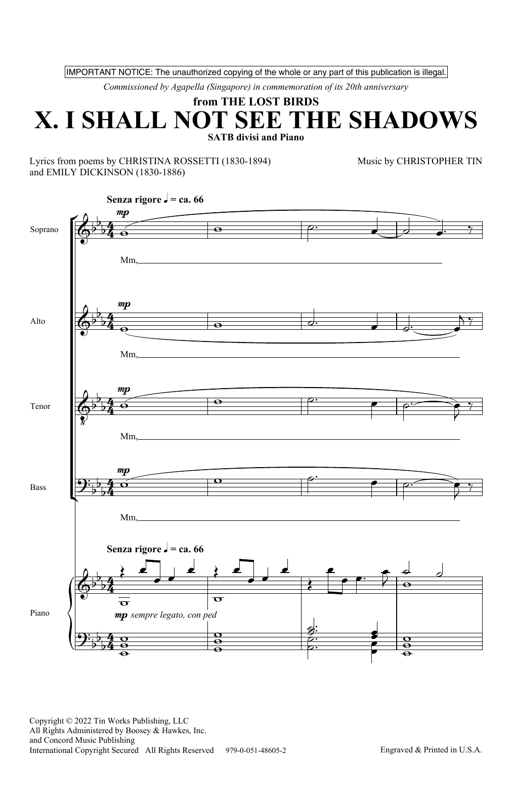 Christopher Tin I Shall Not See The Shadows (from The Lost Birds) sheet music notes and chords. Download Printable PDF.