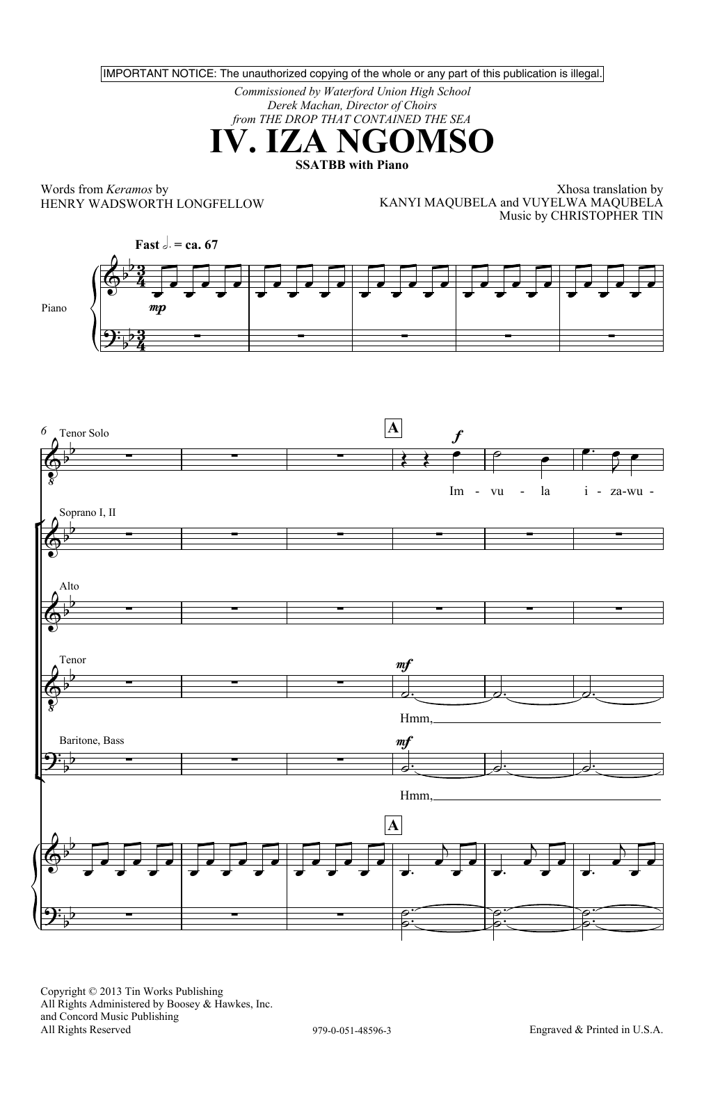 Learn to play Christopher Tin Iza Ngomso sheet music for SATB Choir in minutes. Price: 3.9900$ Christopher Tin Iza Ngomso sheet music notes and chords arranged for SATB Choir