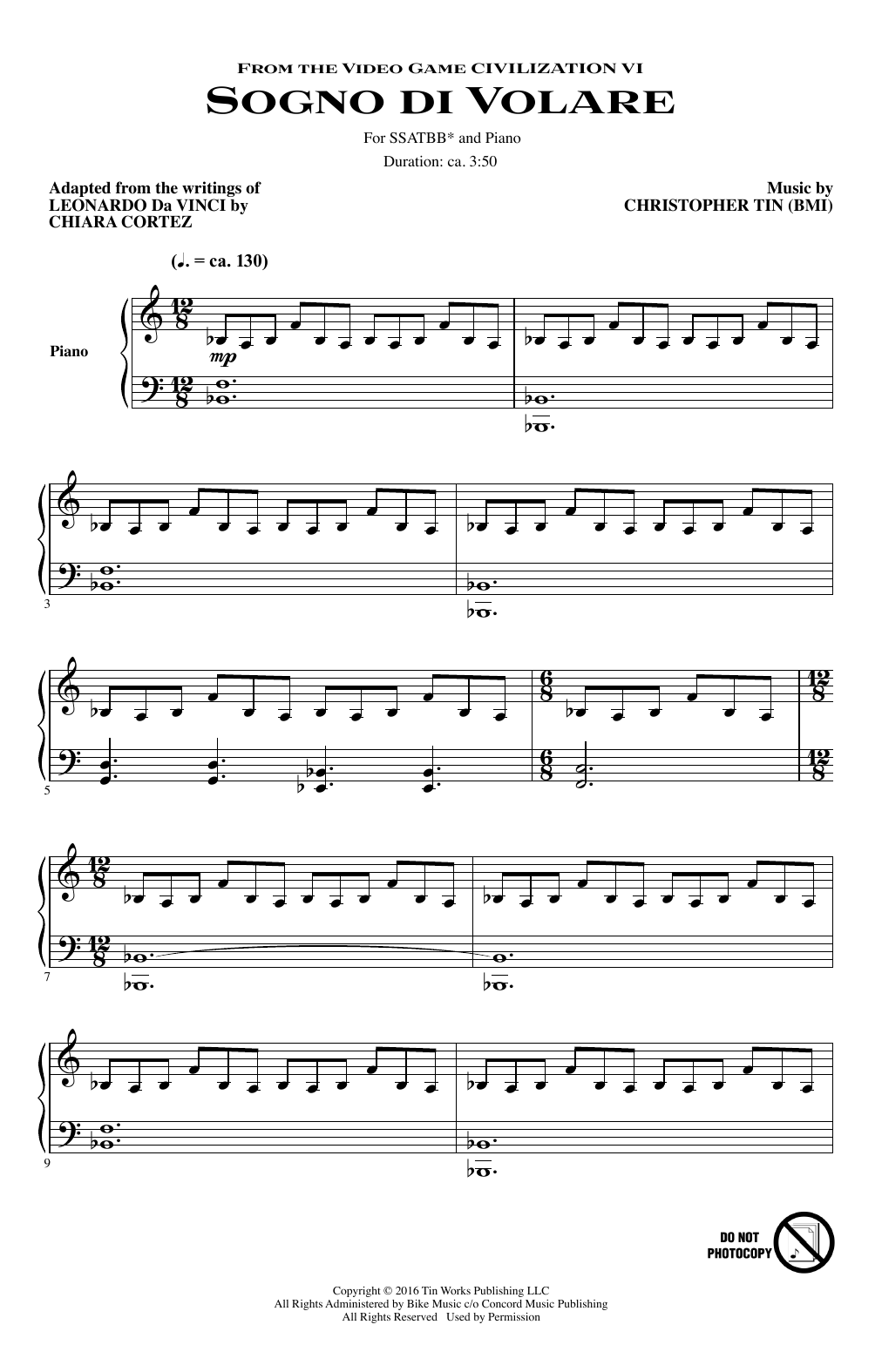 Christopher Tin Sogno Di Volare sheet music notes and chords arranged for SATB Choir