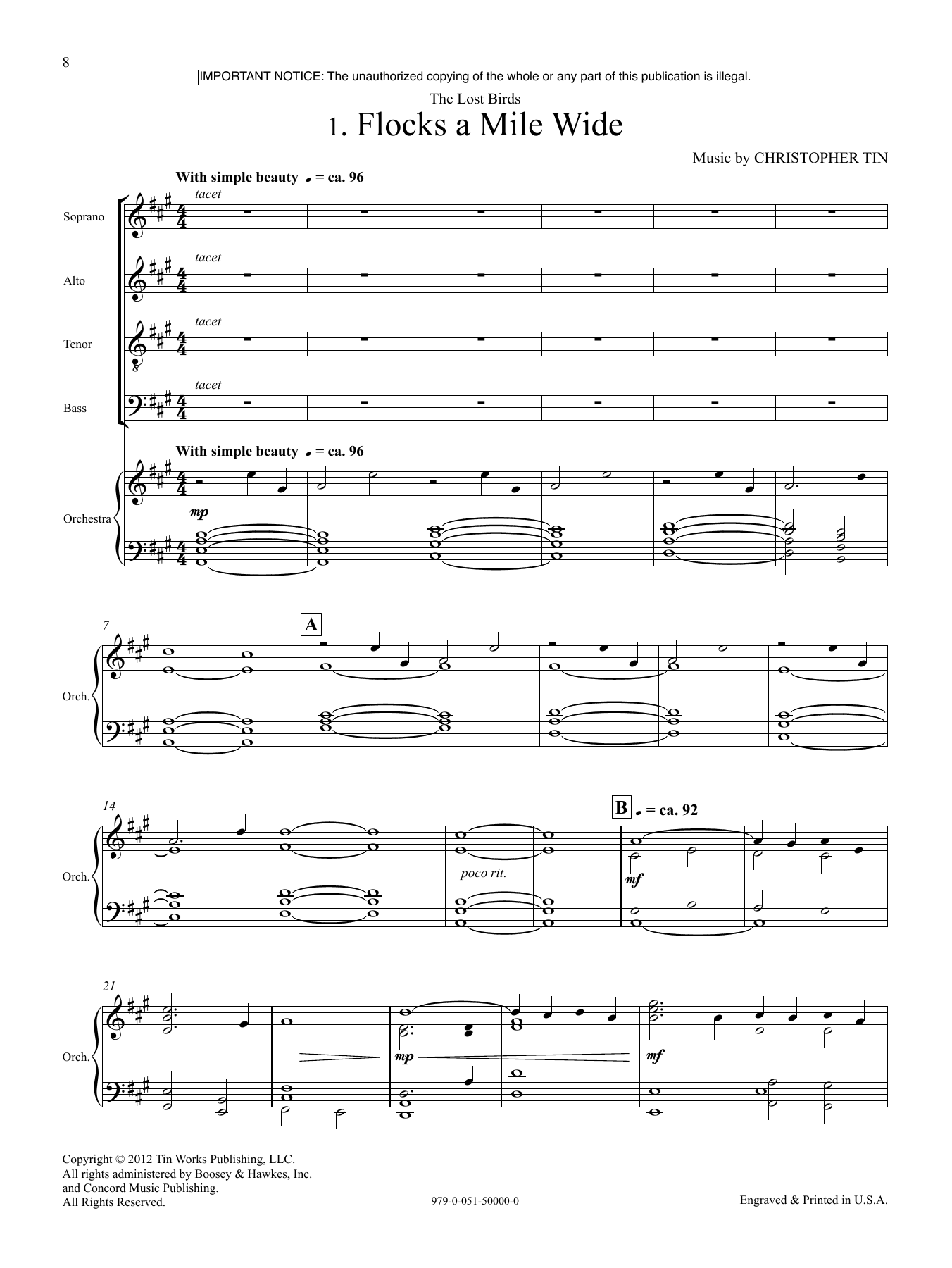 Christopher Tin The Lost Birds sheet music notes and chords. Download Printable PDF.