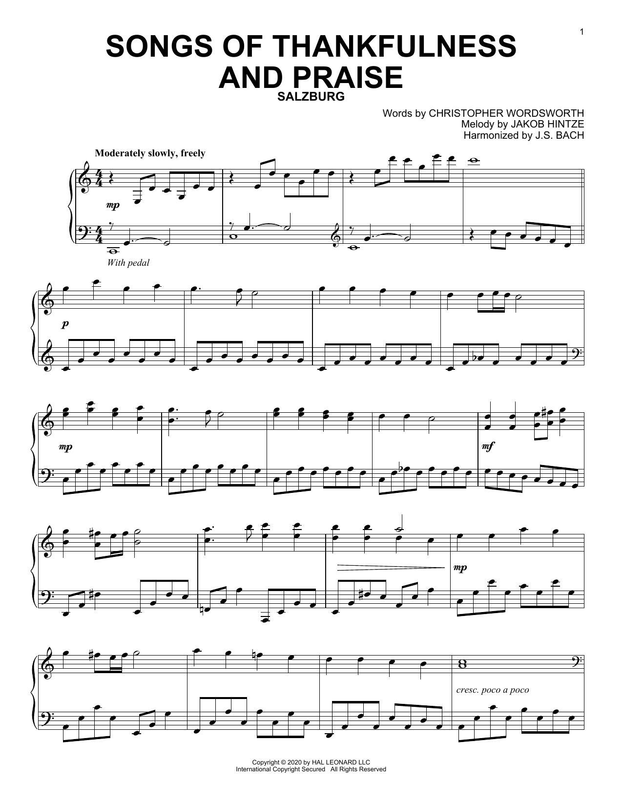 Christopher Wordsworth and Jakob Hintze Songs Of Thankfulness And Praise sheet music notes and chords. Download Printable PDF.