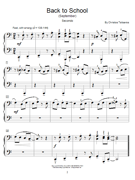 Learn to play Christos Tsitsaros Back To School (September) sheet music for Piano Duet in minutes. Price: 7.8900$ Christos Tsitsaros Back To School (September) sheet music notes and chords arranged for Piano Duet