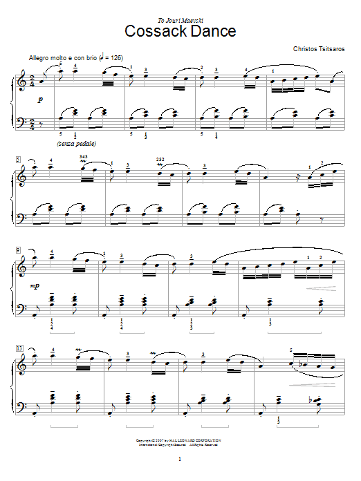 Learn to play Christos Tsitsaros Cossack Dance sheet music for Educational Piano in minutes. Price: 6.9900$ Christos Tsitsaros Cossack Dance sheet music notes and chords arranged for Educational Piano