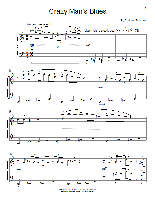 Christos Tsitsaros Crazy Man's Blues sheet music notes and chords. Download Printable PDF.