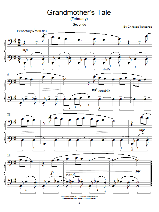 Christos Tsitsaros Grandmother's Tale (February) sheet music notes and chords arranged for Piano Duet