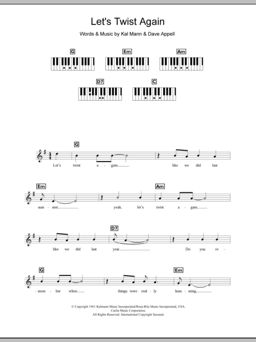 Chubby Checker Let's Twist Again sheet music notes and chords. Download Printable PDF.