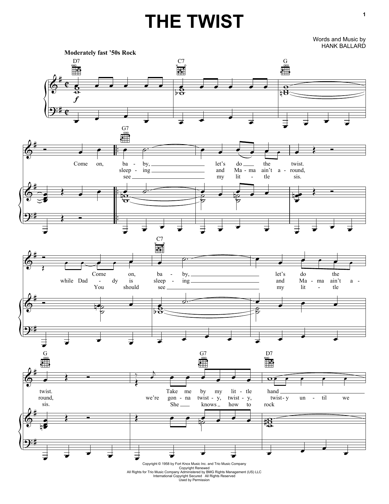 Chubby Checker The Twist sheet music notes and chords. Download Printable PDF.