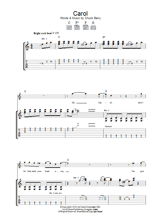Learn to play Chuck Berry Carol sheet music for Guitar Tab in minutes. Price: 7.8900$ Chuck Berry Carol sheet music notes and chords arranged for Guitar Tab