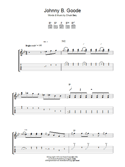 Chuck Berry Johnny B. Goode sheet music notes and chords. Download Printable PDF.