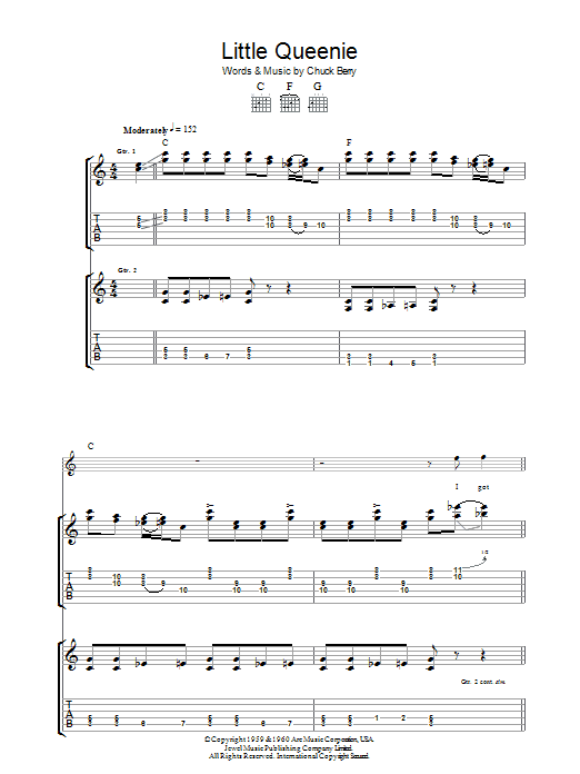 Learn to play Chuck Berry Little Queenie sheet music for Guitar Tab in minutes. Price: 7.8900$ Chuck Berry Little Queenie sheet music notes and chords arranged for Guitar Tab
