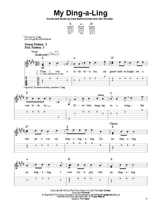 Chuck Berry My Ding-A-Ling sheet music notes and chords arranged for Easy Guitar Tab