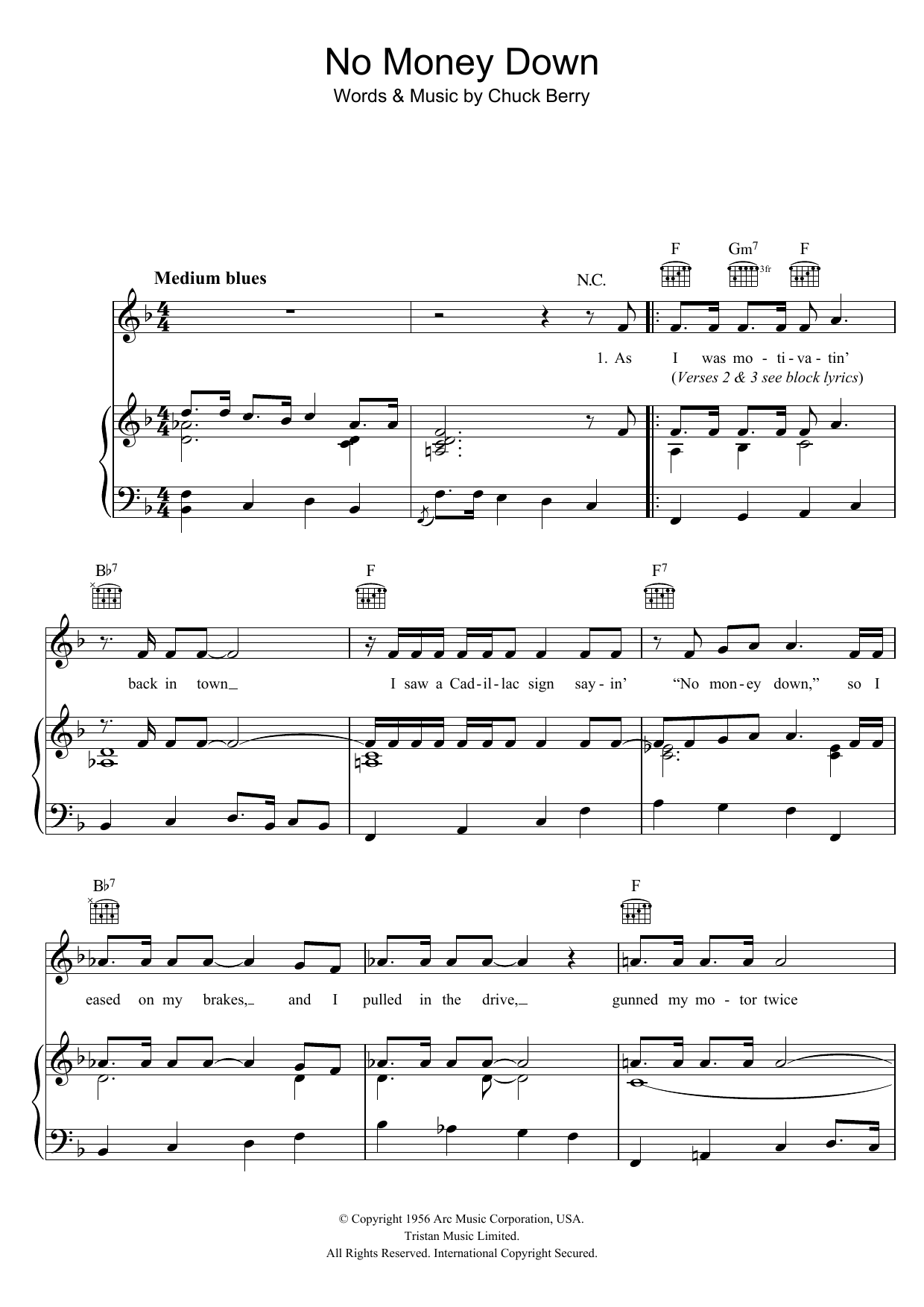 Learn to play Chuck Berry No Money Down sheet music for Piano, Vocal & Guitar Chords in minutes. Price: 7.8900$ Chuck Berry No Money Down sheet music notes and chords arranged for Piano, Vocal & Guitar Chords