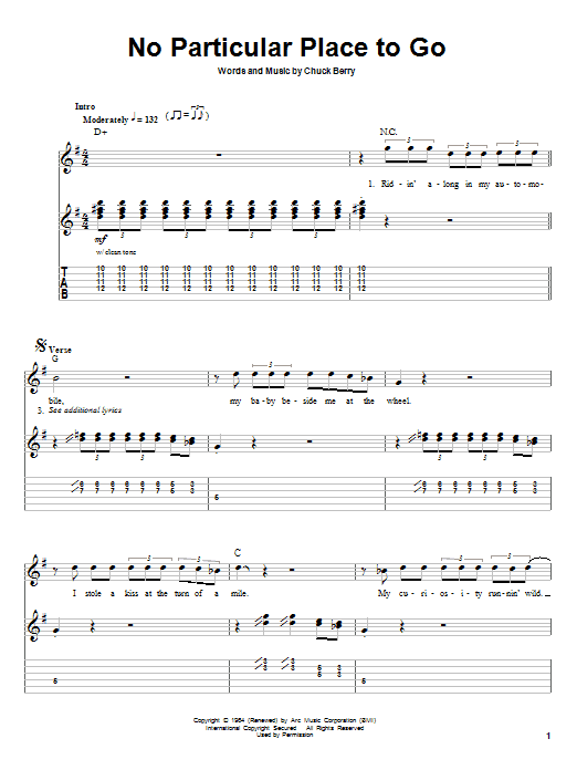 Chuck Berry No Particular Place To Go sheet music notes and chords. Download Printable PDF.