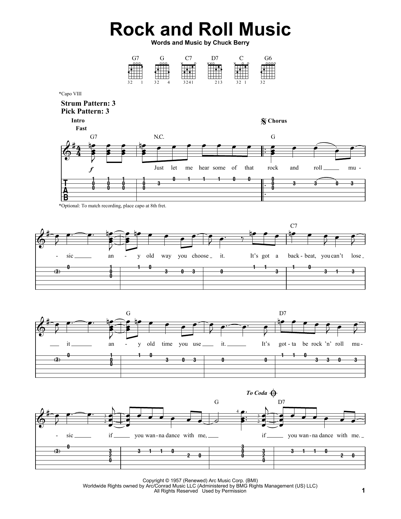 Chuck Berry Rock And Roll Music sheet music notes and chords. Download Printable PDF.