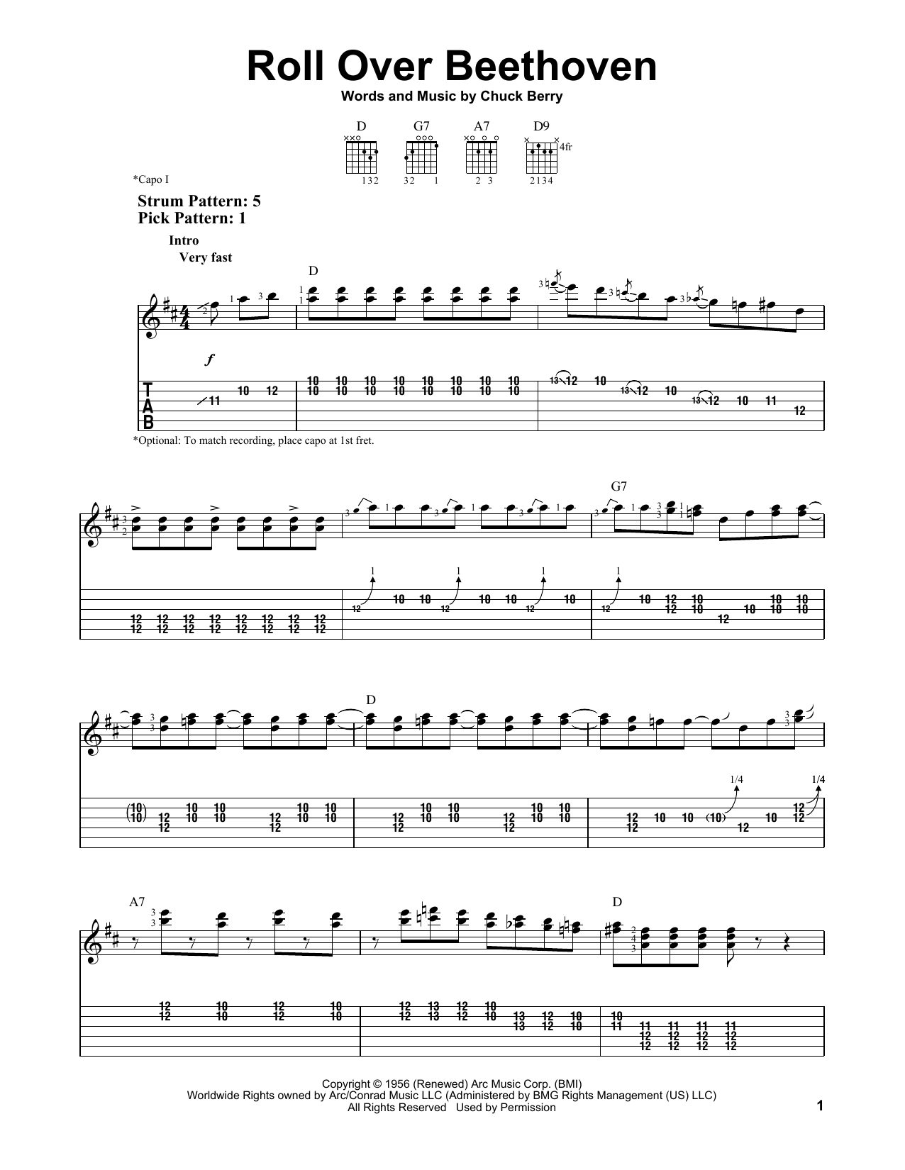 Chuck Berry Roll Over Beethoven sheet music notes and chords. Download Printable PDF.