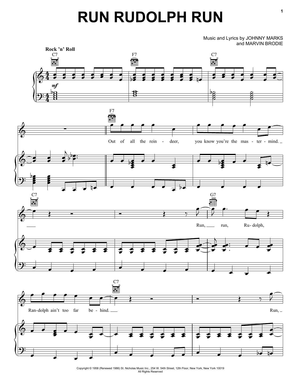 Johnny Marks Run Rudolph Run sheet music notes and chords. Download Printable PDF.