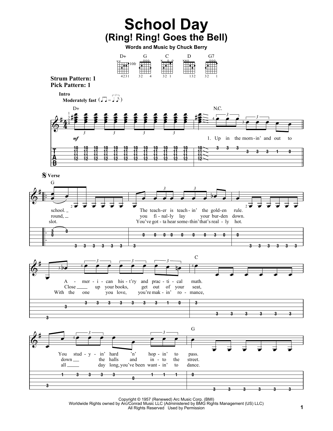 Chuck Berry School Day (Ring! Ring! Goes The Bell) sheet music notes and chords. Download Printable PDF.