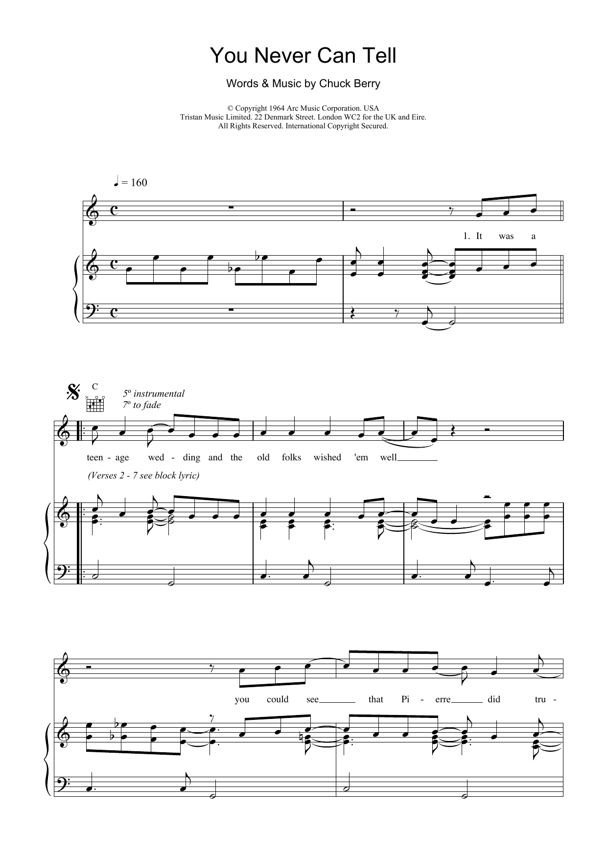 Chuck Berry You Never Can Tell (from Pulp Fiction) sheet music notes and chords. Download Printable PDF.