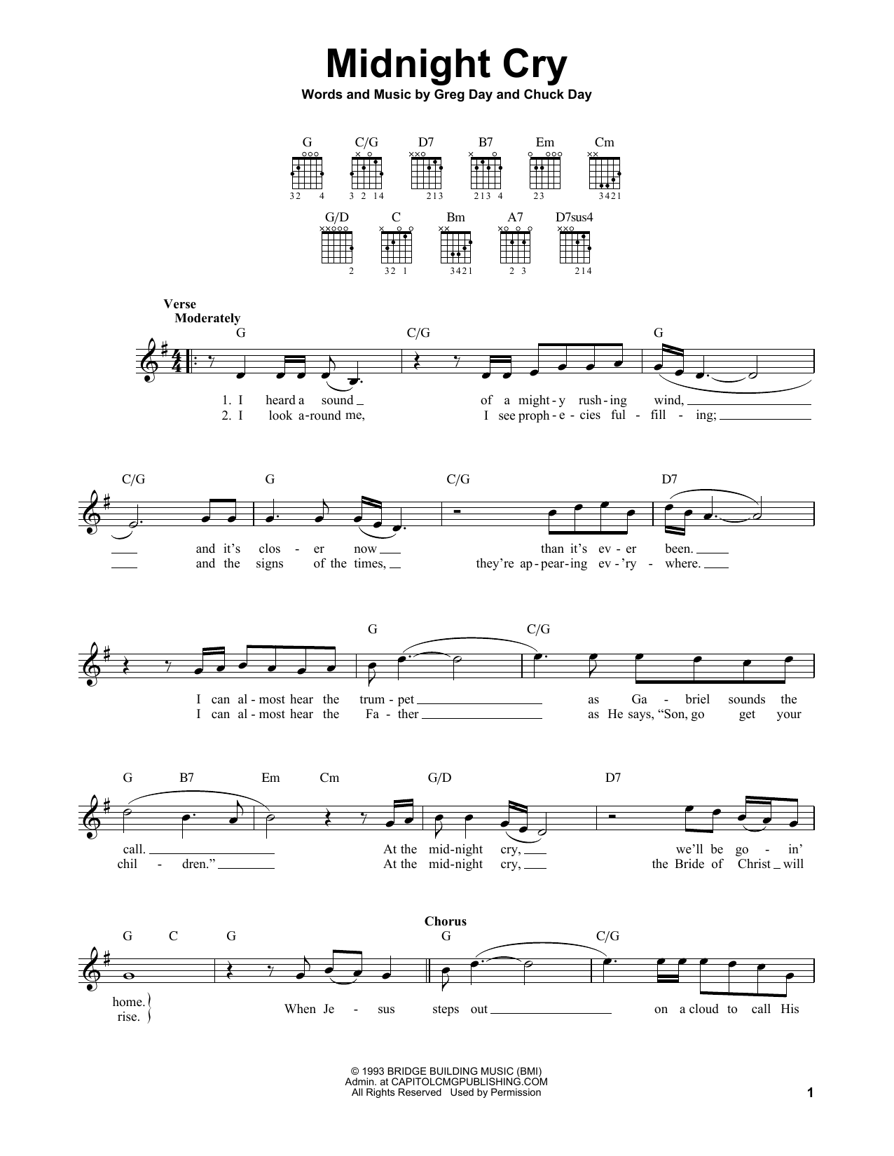 Chuck Day Midnight Cry sheet music notes and chords. Download Printable PDF.