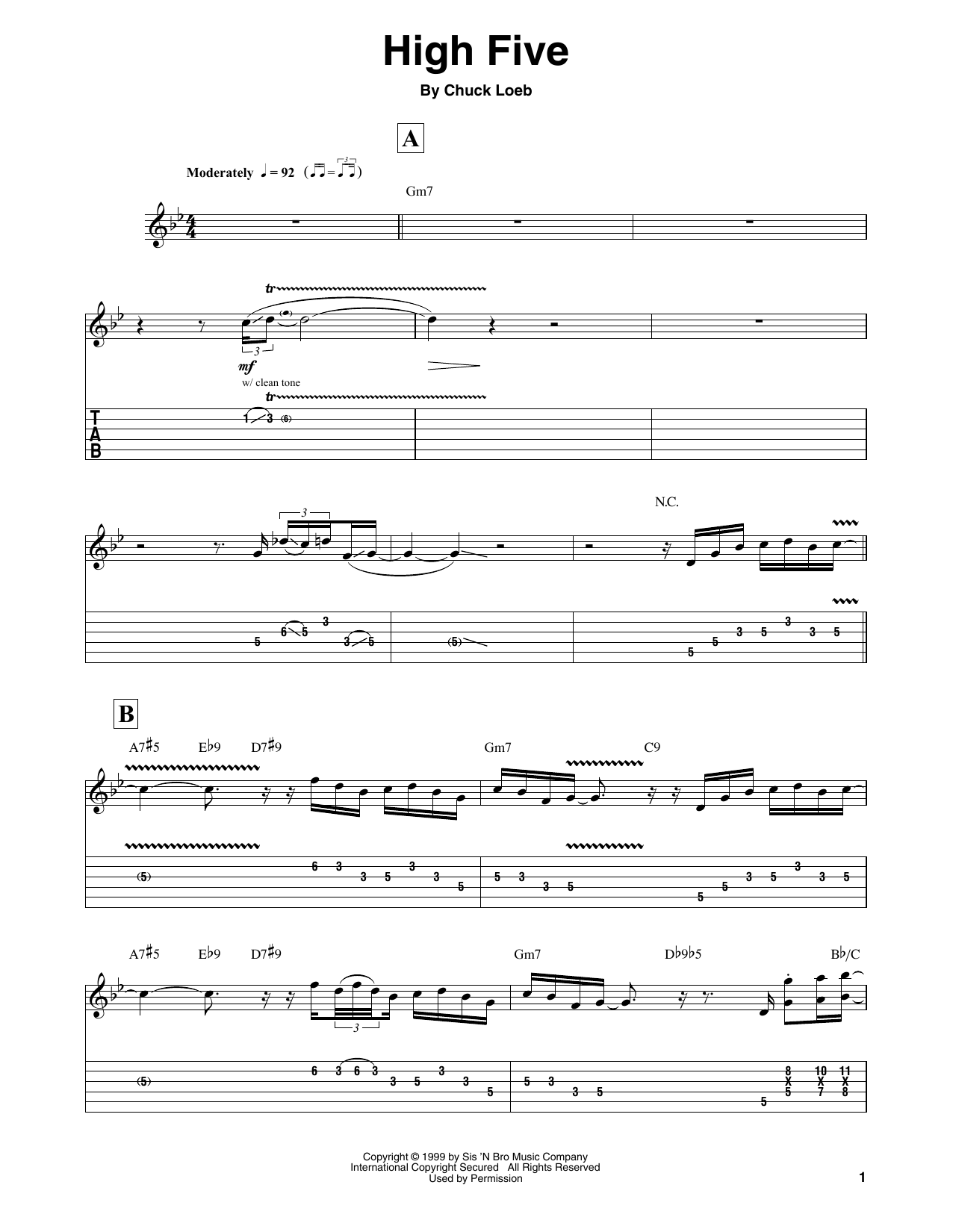 Chuck Loeb High Five sheet music notes and chords. Download Printable PDF.