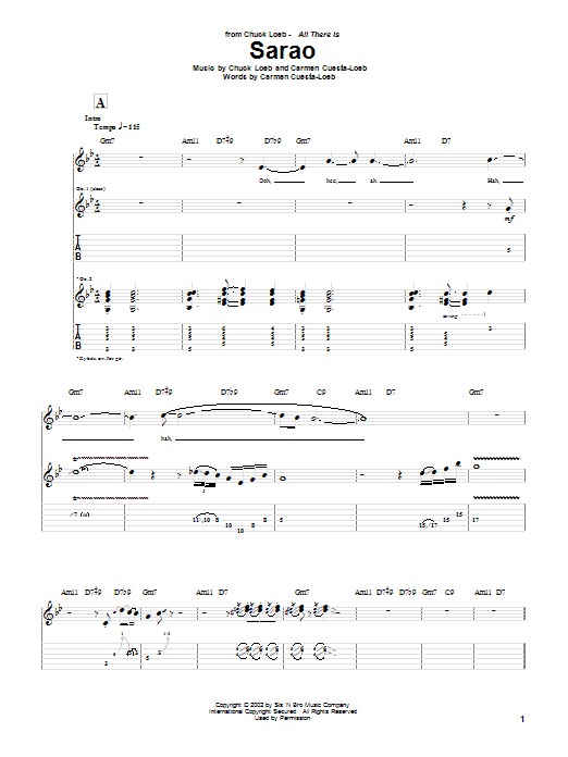 Learn to play Chuck Loeb Sarao sheet music for Guitar Tab in minutes. Price: 7.8900$ Chuck Loeb Sarao sheet music notes and chords arranged for Guitar Tab