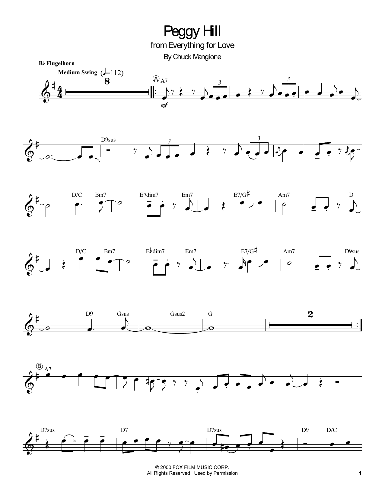 Chuck Mangione Peggy Hill sheet music notes and chords. Download Printable PDF.