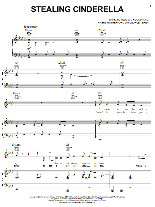 Learn to play Chuck Wicks Stealing Cinderella sheet music for Piano, Vocal & Guitar Chords (Right-Hand Melody) in minutes. Price: 7.8900$ Chuck Wicks Stealing Cinderella sheet music notes and chords arranged for Piano, Vocal & Guitar Chords (Right-Hand Melody)