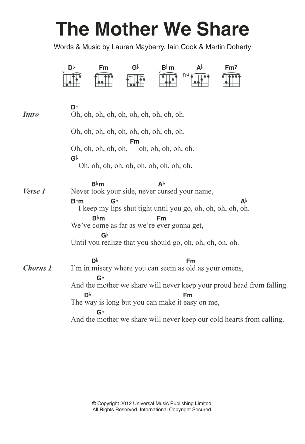 Chvrches The Mother We Share sheet music notes and chords. Download Printable PDF.