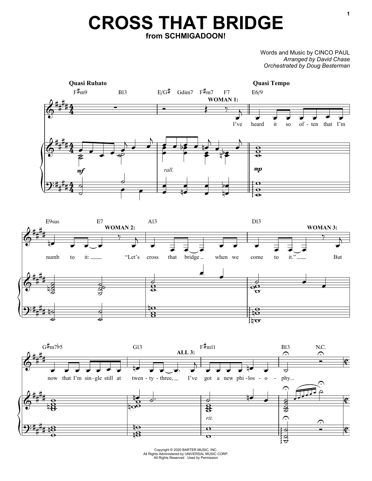 Learn to play Cinco Paul Cross That Bridge (from Schmigadoon!) sheet music for Piano & Vocal in minutes. Price: 7.8900$ Cinco Paul Cross That Bridge (from Schmigadoon!) sheet music notes and chords arranged for Piano & Vocal