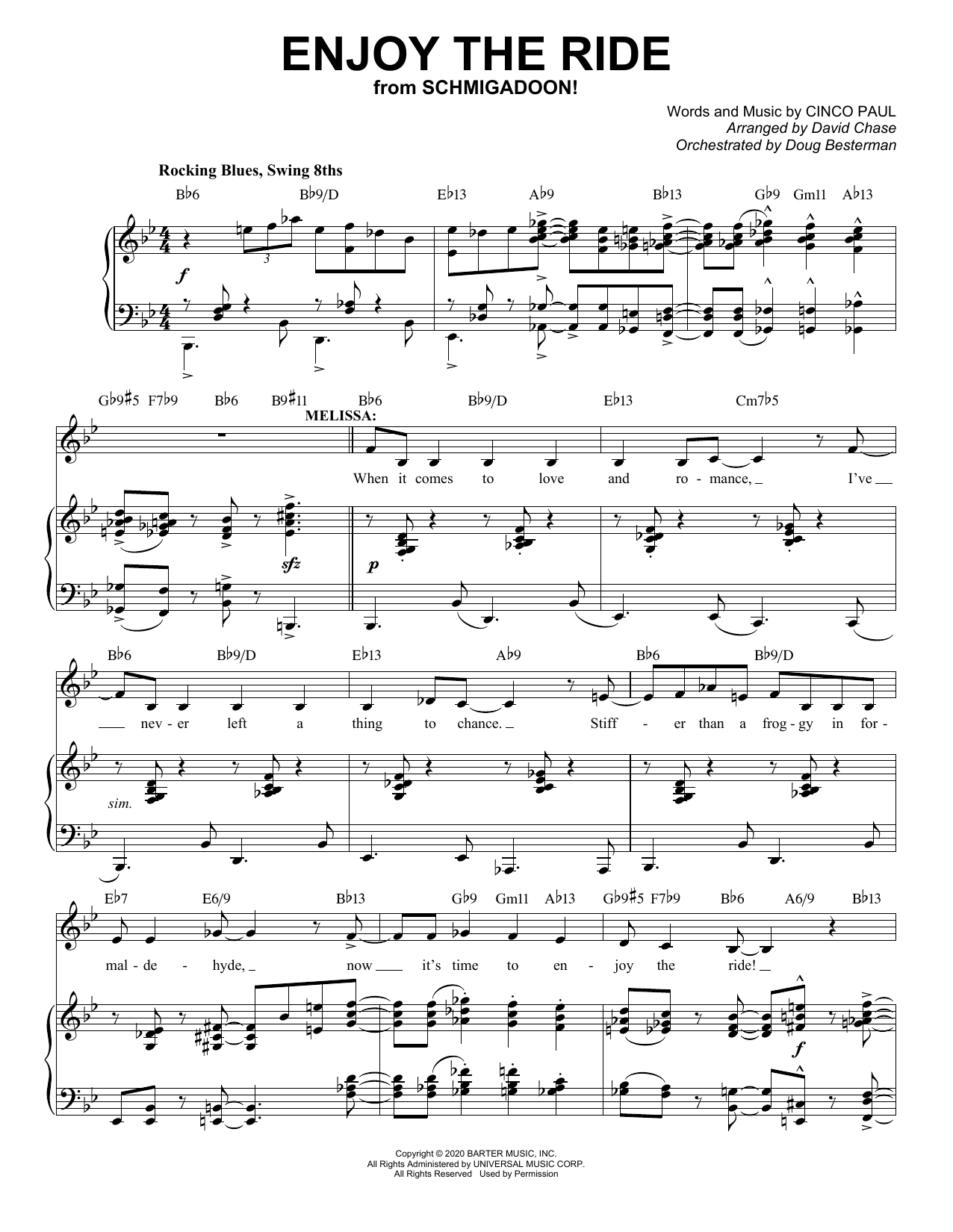 Learn to play Cinco Paul Enjoy The Ride (from Schmigadoon!) sheet music for Piano & Vocal in minutes. Price: 7.8900$ Cinco Paul Enjoy The Ride (from Schmigadoon!) sheet music notes and chords arranged for Piano & Vocal