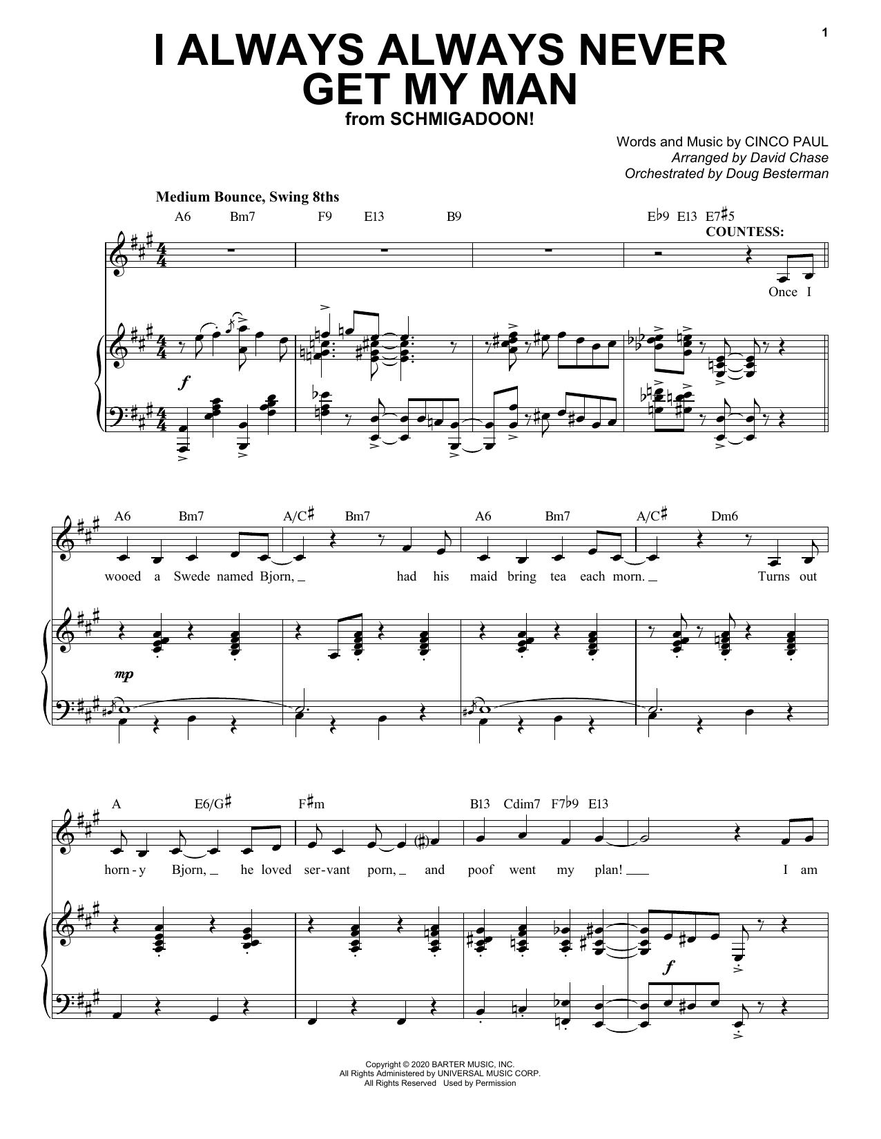 Cinco Paul I Always, Always, Never Get My Man (from Schmigadoon!) sheet music notes and chords. Download Printable PDF.