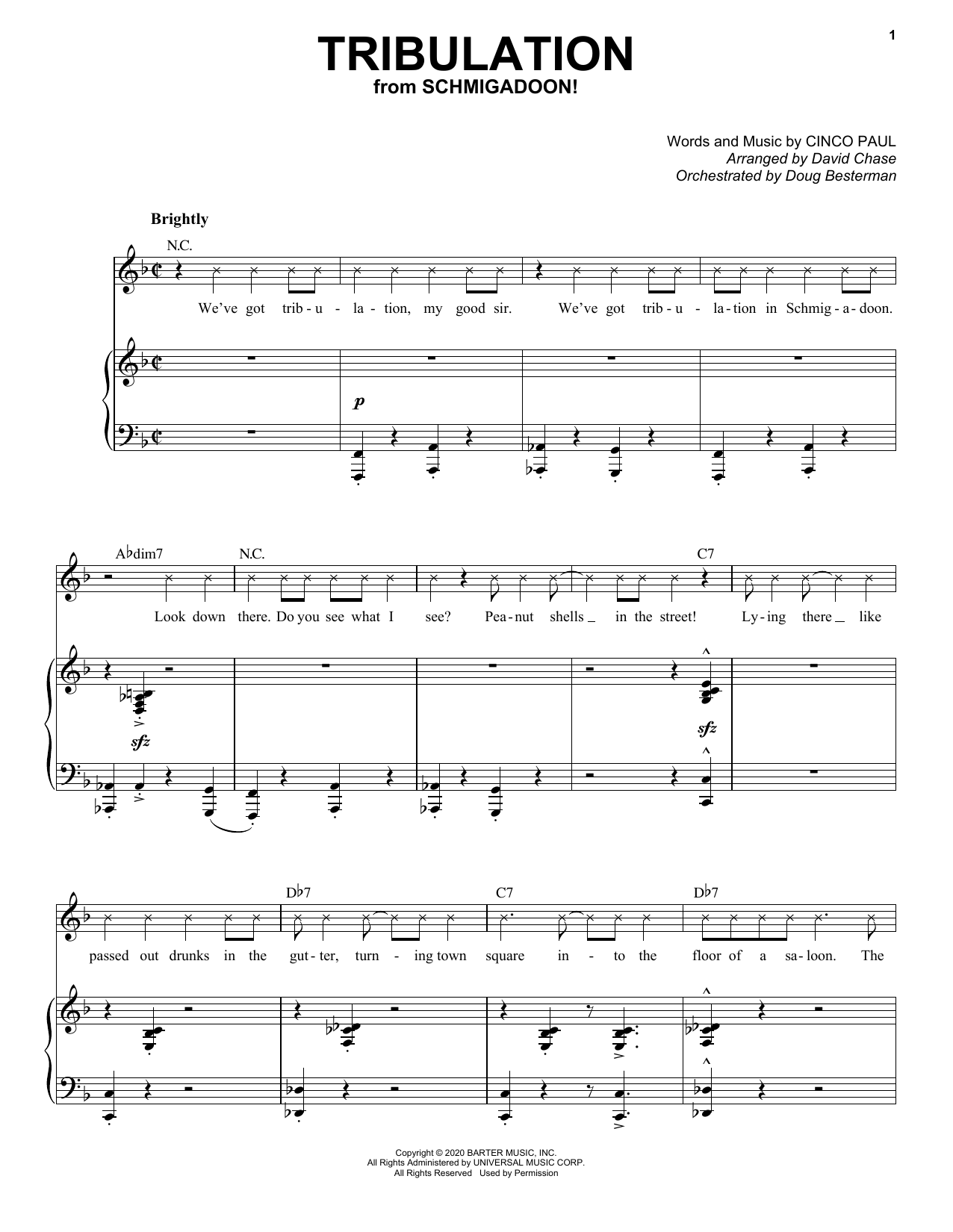 Cinco Paul Tribulation (from Schmigadoon!) sheet music notes and chords. Download Printable PDF.