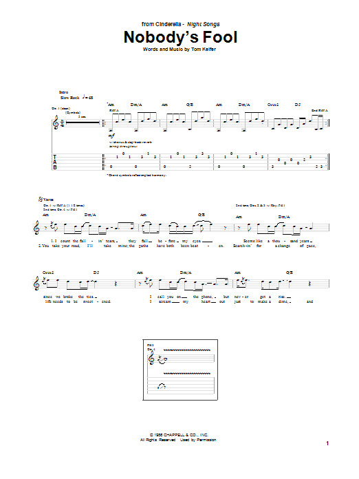 Cinderella Nobody's Fool sheet music notes and chords. Download Printable PDF.