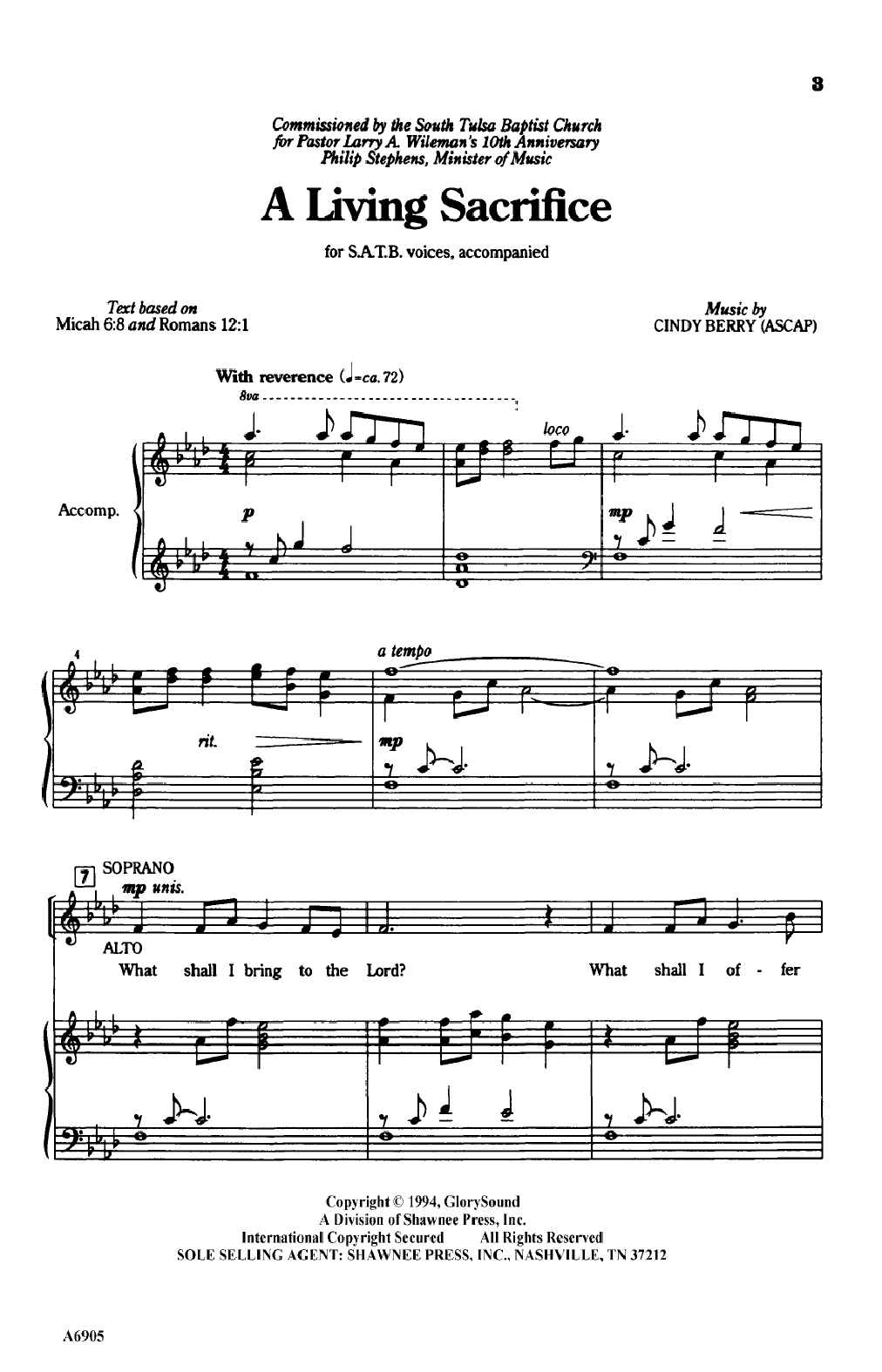 Learn to play Cindy Berry A Living Sacrifice sheet music for SATB Choir in minutes. Price: 3.9900$ Cindy Berry A Living Sacrifice sheet music notes and chords arranged for SATB Choir